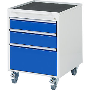 Rollcontainer, HxBxT 765 x 580 x 650 mm, 3 Schubladen, lichtgrau / enzianblau.