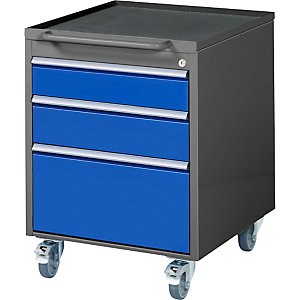 Rollcontainer, HxBxT 765 x 580 x 650 mm, 3 Schubladen, anthrazitmetallic / enzianblau.