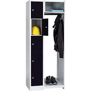 Schließfach-Garderobensystem Dresden, 5 Fächer, 1 Garderobe, B 750 mm, lichtgrau / tiefschwarz.