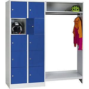 Schließfach-Garderobensystem Dresden, 2 Abteile links, 1 Garderobe, B 1670 mm, lichtgrau / enzianblau.