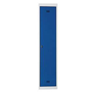 Putzmittelspind Hamburg, 1 Abteil, Höhe 1700 mm, Breite 400 mm, 1 Hutboden, 1 Kleiderstange, Breite 400 mm, Anbauelement, lichtgrau / enzianblau.