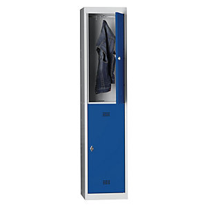 Putzmittelspind Hamburg, 2 Abteile, Höhe 840 mm, Breite 400 mm, 1 Kleiderstange, Breite 400 mm, Grundelement, lichtgrau / enzianblau.