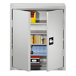 Materialschrank aus Stahlblech, Höhe 780 mm, lichtgrau RAL 7035, 4 Böden.