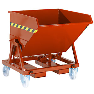 Mobiler Kippbehälter mit Klappmechanismus, ohne Siebeinsatz, Traglast 1000 kg, Volumen 0,675 m³.