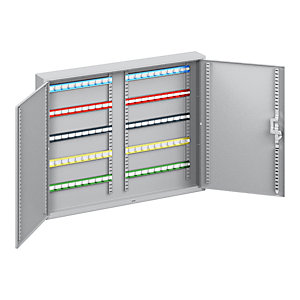 Schlüsselschrank, 2-türig, komplett mit Schlüsselanhängern, 100 Haken, HxBxT 550 x 730 x 80 mm.