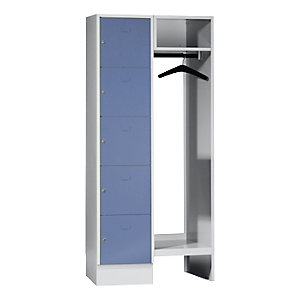 Schließfach-Garderobensystem Dresden, 5 Fächer, 1 Garderobe, B 850 mm, lichtgrau / taubenblau.