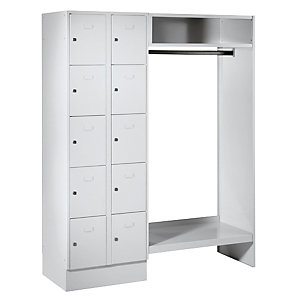 Schließfach-Garderobensystem Dresden, 2 Abteile links, 1 Garderobe, B 1470 mm, lichtgrau.