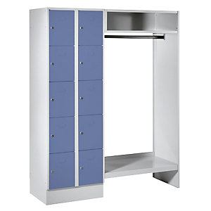 Schließfach-Garderobensystem Dresden, 2 Abteile links, 1 Garderobe, B 1470 mm, lichtgrau / taubenblau.