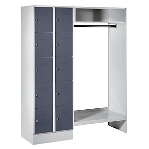 Schließfach-Garderobensystem Dresden, 2 Abteile links, 1 Garderobe, B 1470 mm, lichtgrau / basaltgrau.