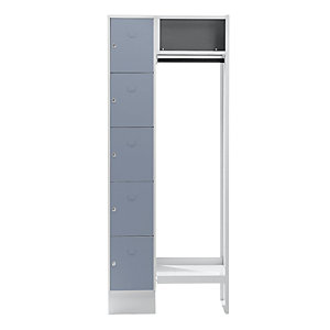 Schließfach-Garderobensystem Dresden, 5 Fächer, 1 Garderobe, B 750 mm, lichtgrau / silbergrau.