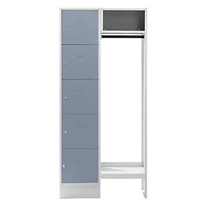 Schließfach-Garderobensystem Dresden, 5 Fächer, 1 Garderobe, B 850 mm, lichtgrau / silbergrau.