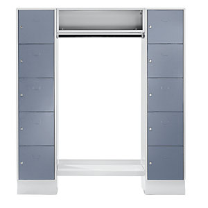 Schließfach-Garderobensystem Dresden, 2 Abteile, 1 Garderobe, B 1670 mm, lichtgrau / silbergrau.