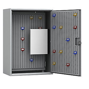 Schlüsselschrank, lichtgrau RAL 7035, HxBxT 550 x 380 x 205 mm, für 180 Haken.