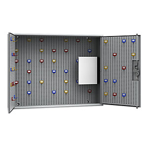 Schlüsselschrank, lichtgrau RAL 7035, HxBxT 550 x 730 x 130 mm, für 190 Haken.