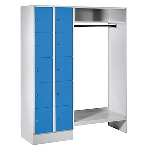 Schließfach-Garderobensystem Dresden, 2 Abteile links, 1 Garderobe, B 1470 mm, lichtgrau / lichtblau.