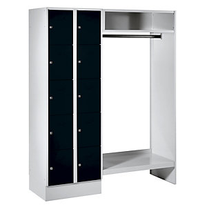 Schließfach-Garderobensystem Dresden, 2 Abteile links, 1 Garderobe, B 1470 mm, lichtgrau / tiefschwarz.