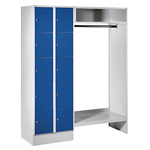 Schließfach-Garderobensystem Dresden, 2 Abteile links, 1 Garderobe, B 1470 mm, lichtgrau / enzianblau.